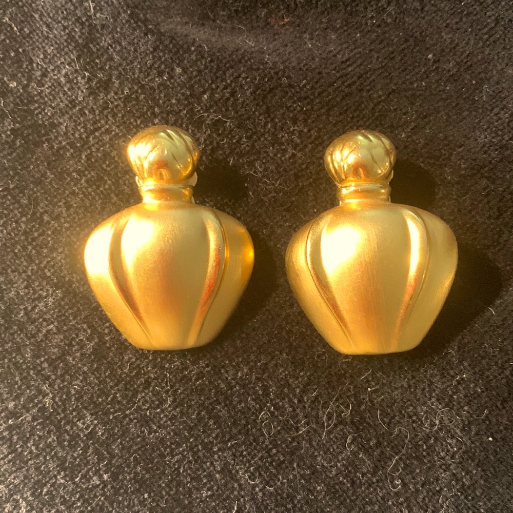 Dior 22kt gold plated earrings. Poison bottles, clip on from early 90s.
